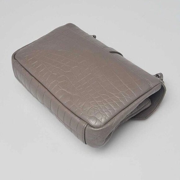 Yves Saint Laurent Grey Croc Embossed Leather Monogram Medium College Bag - Picture 7 of 12